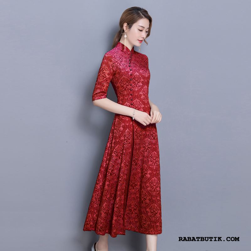 Kjoler Dame Salg Cheongsam Store Størrelser 2019 Lange Kinesisk Stil Hvid