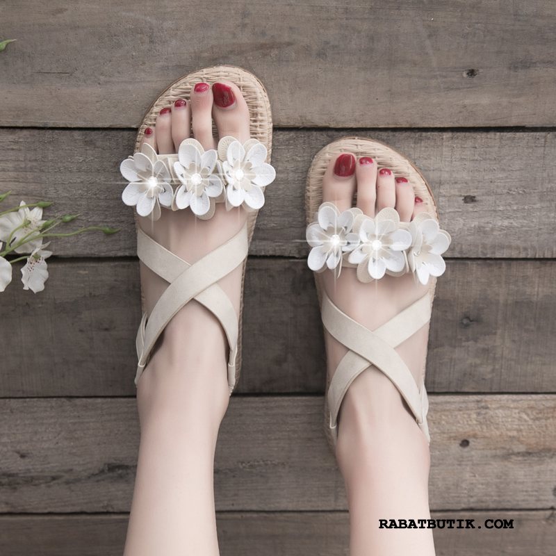 Sandaler Dame Online Mode Blomst Kvinder Sommer 2019 Sand Beige