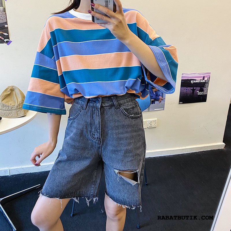 Shorts Dame Køb Lige Sommer Trend Med Huller Denim Blå