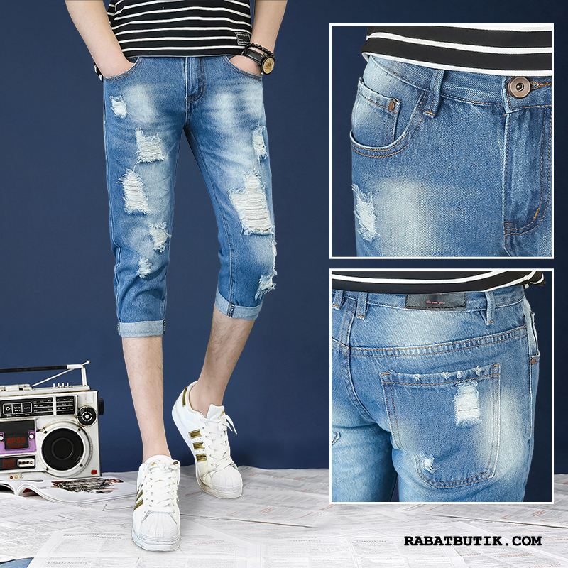 Shorts Herre Billige Bukser Fritids Trend Slim Fit Denim Lyseblå Blå