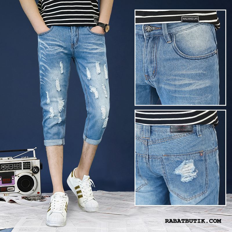 Shorts Herre Billige Bukser Fritids Trend Slim Fit Denim Lyseblå Blå