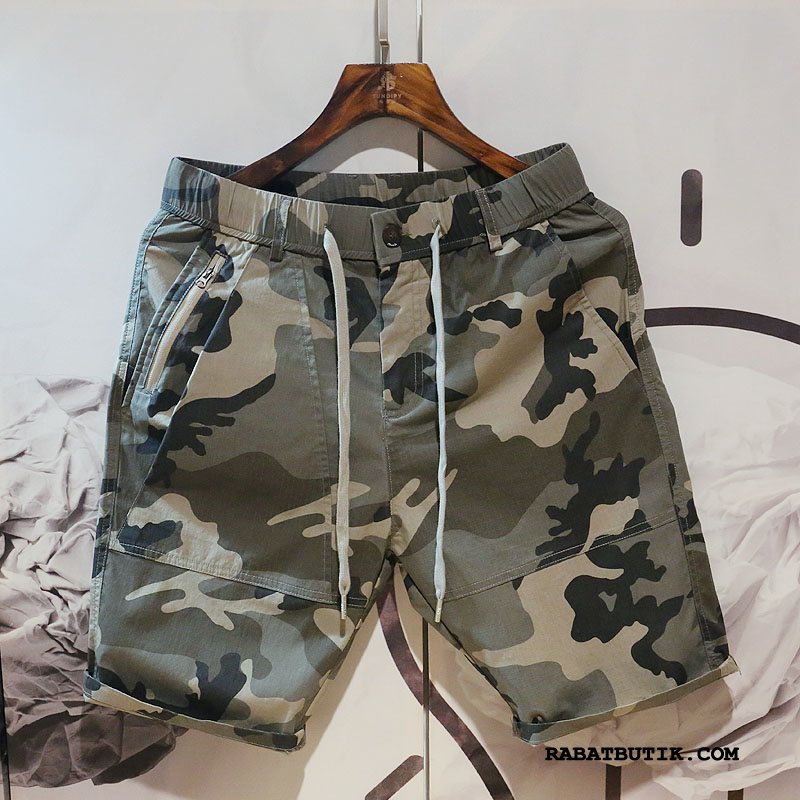 Shorts Herre Online Brede Lige Trendy Sommer Elastisk Camouflage Grøn