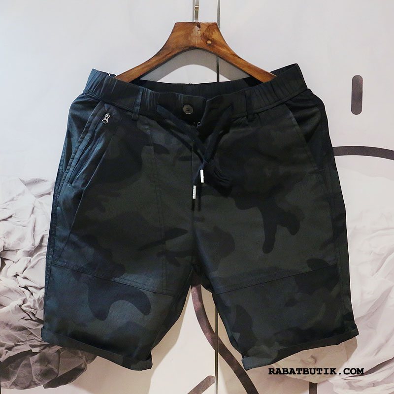 Shorts Herre Online Brede Lige Trendy Sommer Elastisk Camouflage Grøn