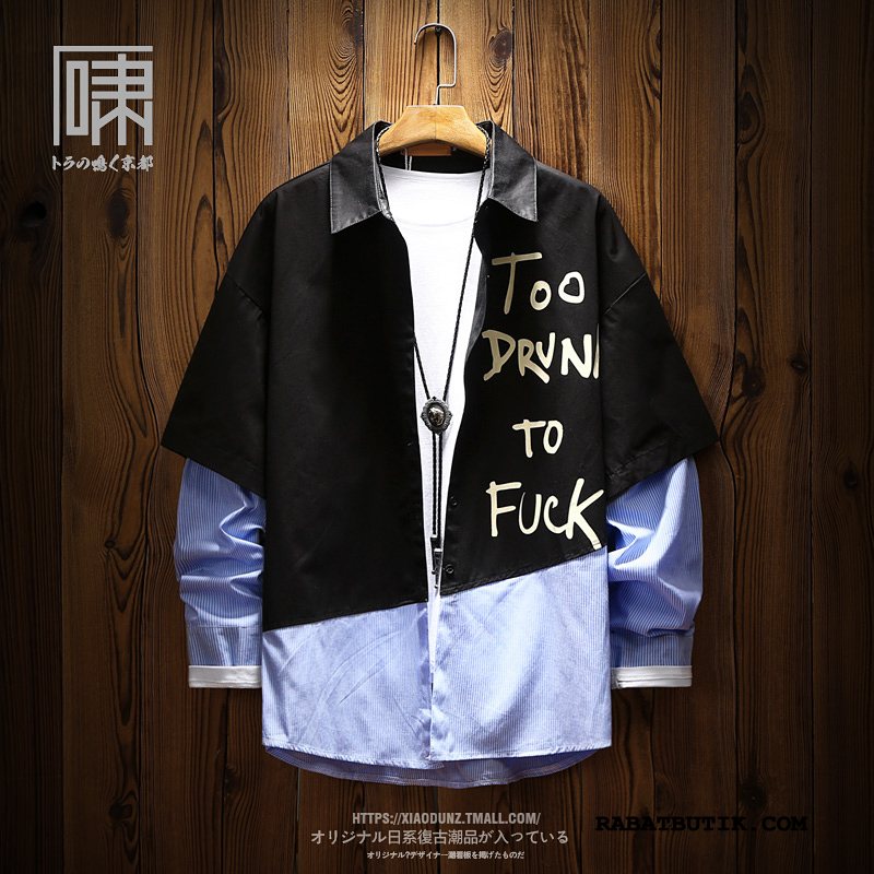 Skjorter Herre Billige Mænd Splejsning Trendy Design Frakke Khaki