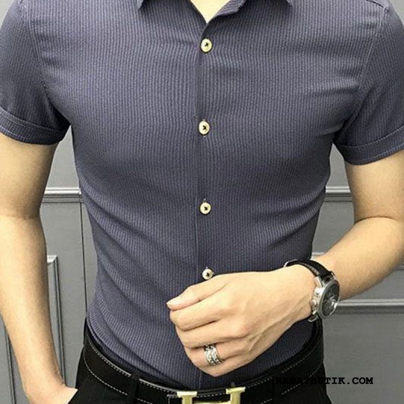Skjorter Herre Billige Stribede Trendy Høj Smuk Anti Rynker