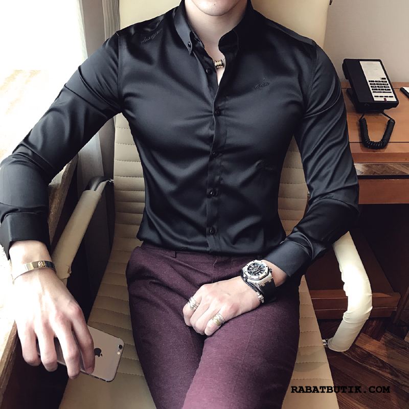Skjorter Herre Udsalg Mode 2019 Smuk Fritids Anti Rynker Mørkegrøn Cyan