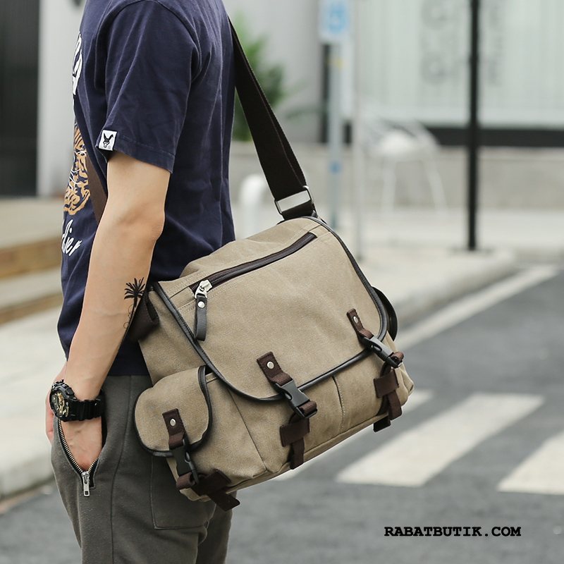 Skuldertasker Herre Billige Lærred Casual Messenger Taske Rejse Trend Khaki