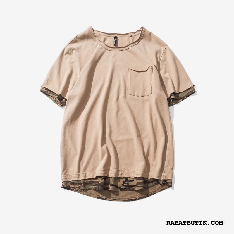 T-shirts Herre Køb Kort Ærme Rund Hals Bomuld Sommer Mænd Camouflage Orange Abrikosfarve