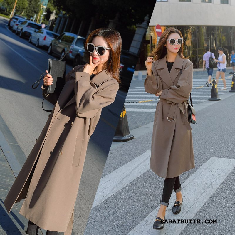 Trenchcoat Dame Tilbud Flagermus Revers Mode Simple Cool Ren Brun