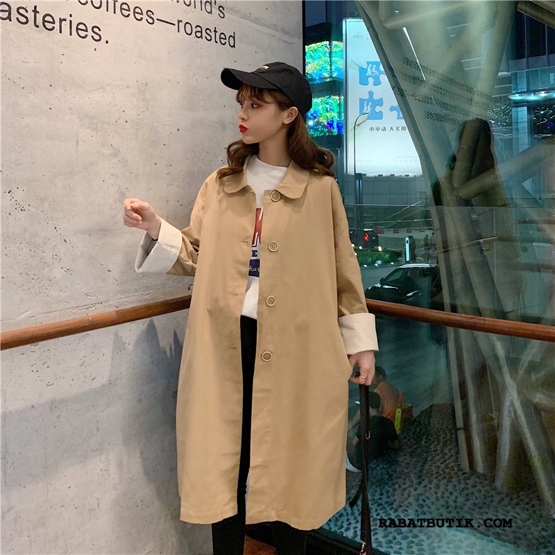 Trenchcoat Dame Tilbud Simple Med Knapper Frakke Elegante Lange Ærmer Khaki