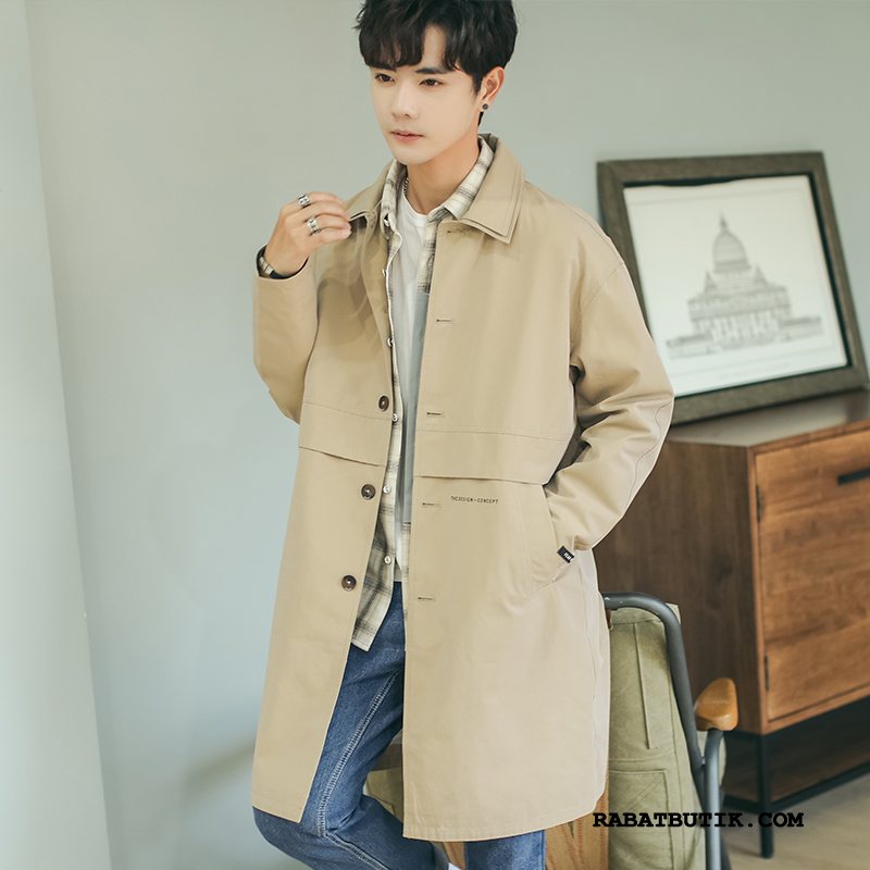 Trenchcoat Herre Billige Efterår Ny Frakke Smuk Trend Khaki Cyan