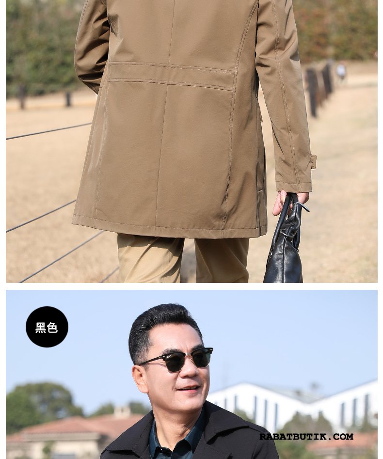 Glatte trone Perennial Trenchcoat Herre Køb Efterår Frakke Tynde Jakke Revers Sort
