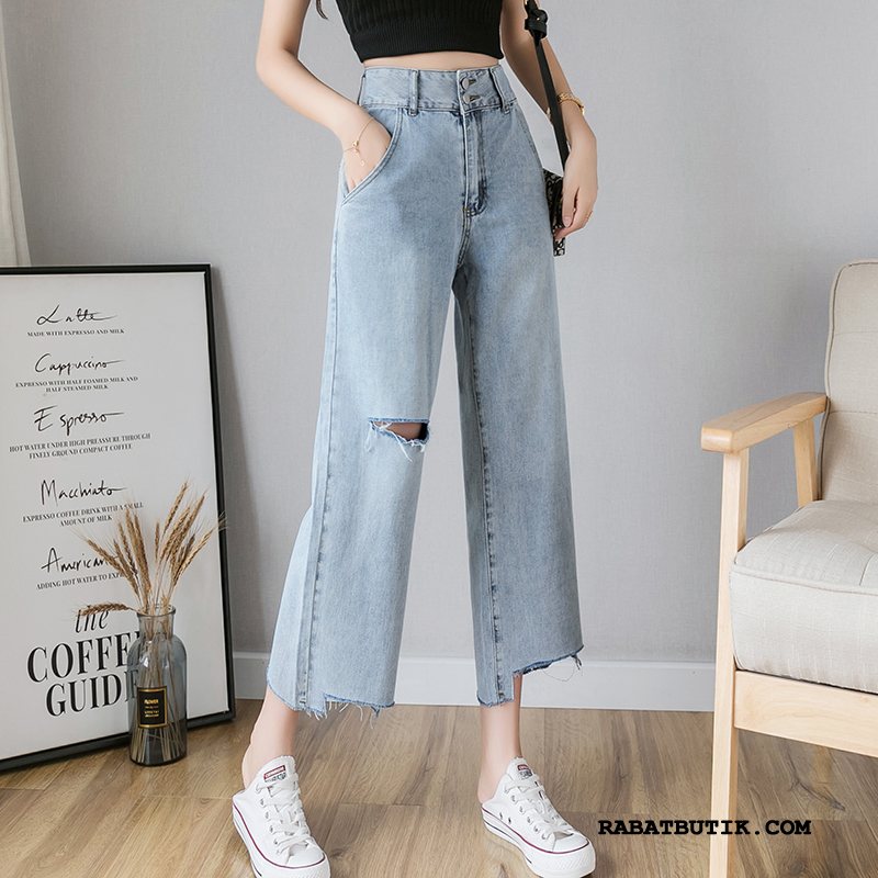 Jeans Dame Billig Lige Uregelmæssig Bukser Trend 2019 Lyseblå