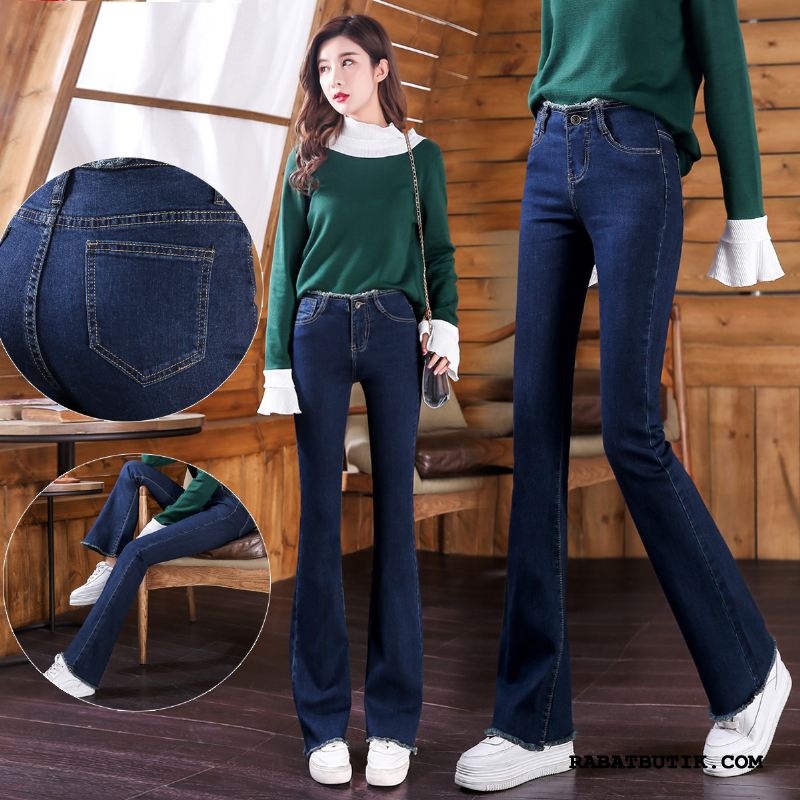 Jeans Dame Online Ny Bukser Cowboybukser Jeans Kvinder Tynde Mørkeblå Sort