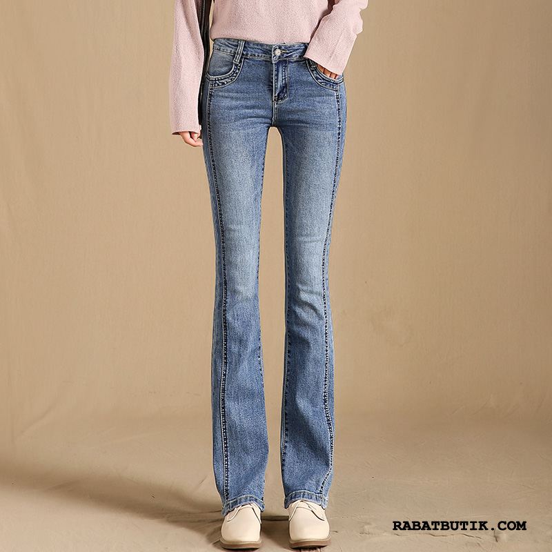 Jeans Dame Online Trend Bukser Høj Talje Elastik Flared Lyse Blå