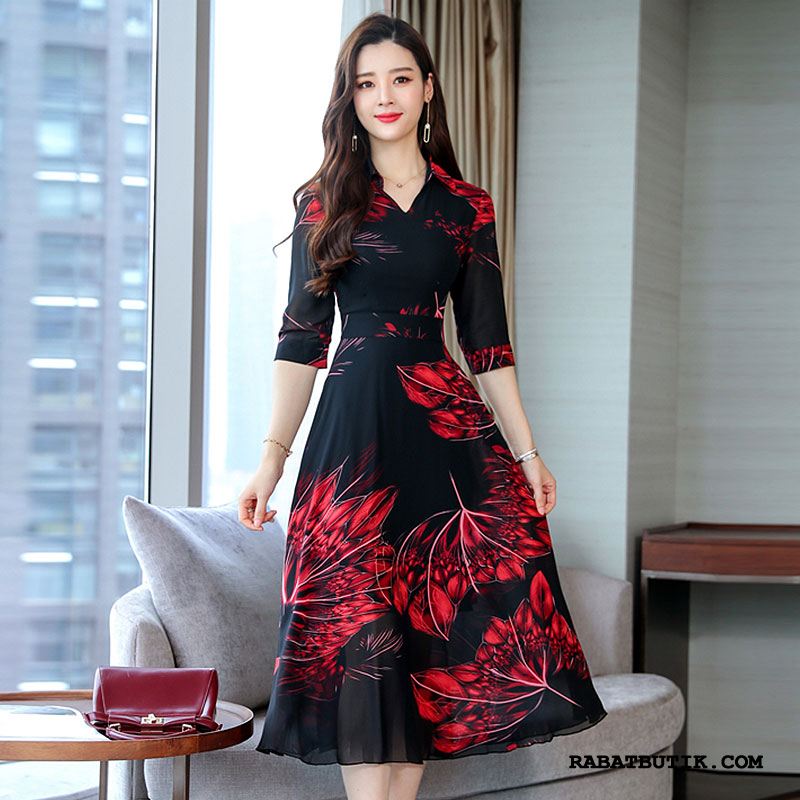 hver for sig Slør Juice Kjoler Dame Tilbud Forår 2019 Sommer Elegante Chiffon Rød