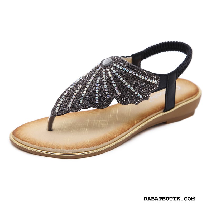 Klipklappere Dame Billige Mode Strass Strand Sandaler Rejse Sand Sort Beige