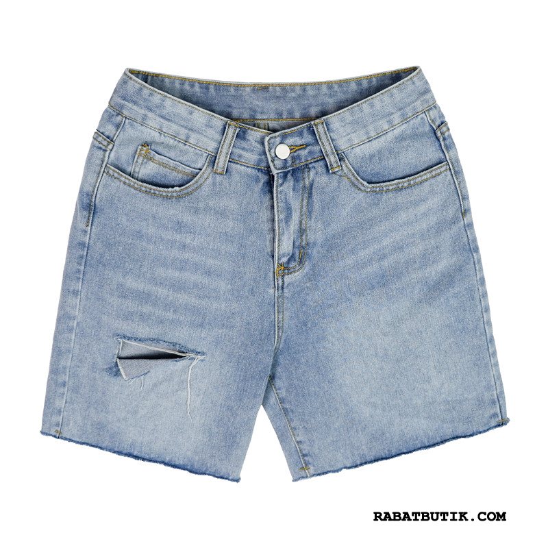 Shorts Dame Køb Lige Sommer Trend Med Huller Denim Blå