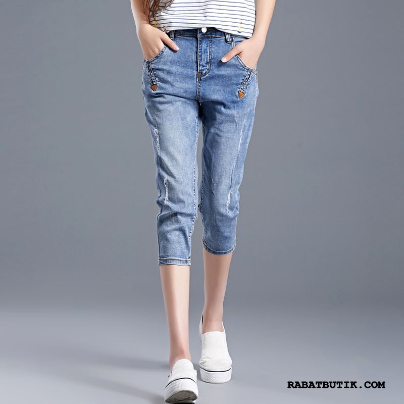 Shorts Dame Salg Fedt Store Størrelser Cowboybukser Jeans Denim Capri Bukser Blå