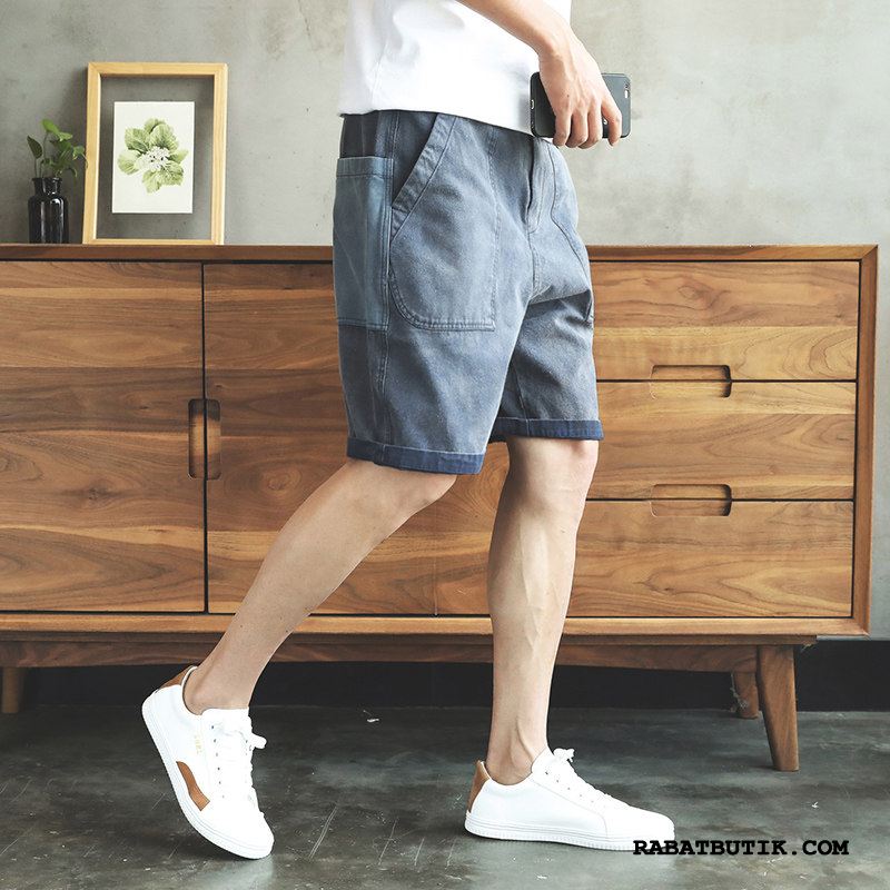 Shorts Herre Billige Cargo Denim Sommer Trend Vask Blå