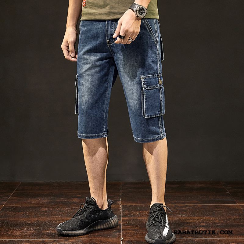 Shorts Herre Butik Lige Trend Denim Tynde Cargo Bukser Blå