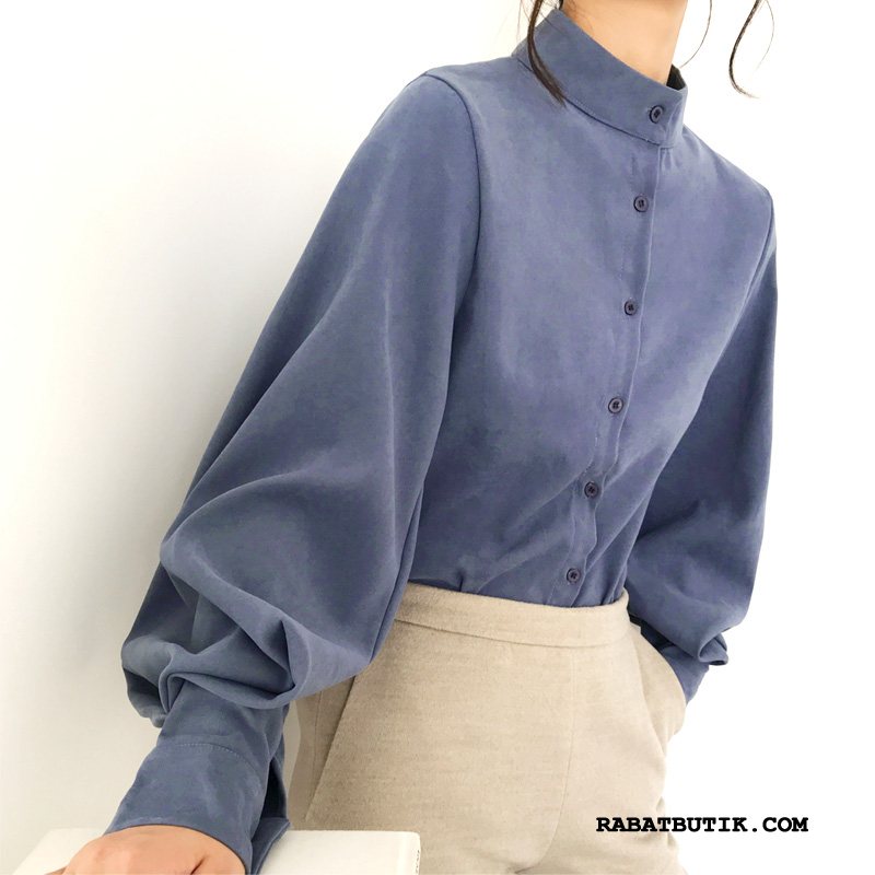 Skjorter Dame Billig Design Forår Vintage Lille Sektion Pigerne Mørkeblå Blå