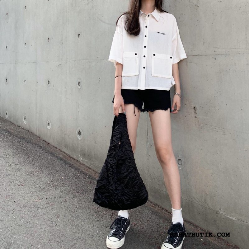 Skjorter Dame Tilbud Brede Japansk Kvinder Kortærmet Skjorte Lille Sektion Ren Hvid