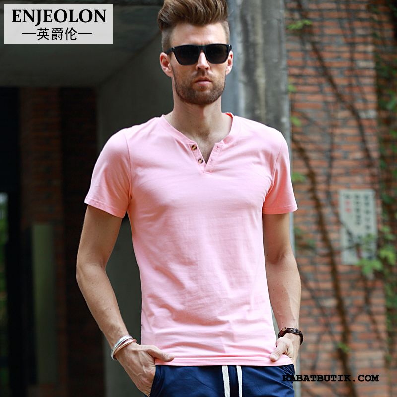 T-shirts Herre Billige Kort Ærme Jakke Forår Slim Fit Trend Pink Ren Cyan