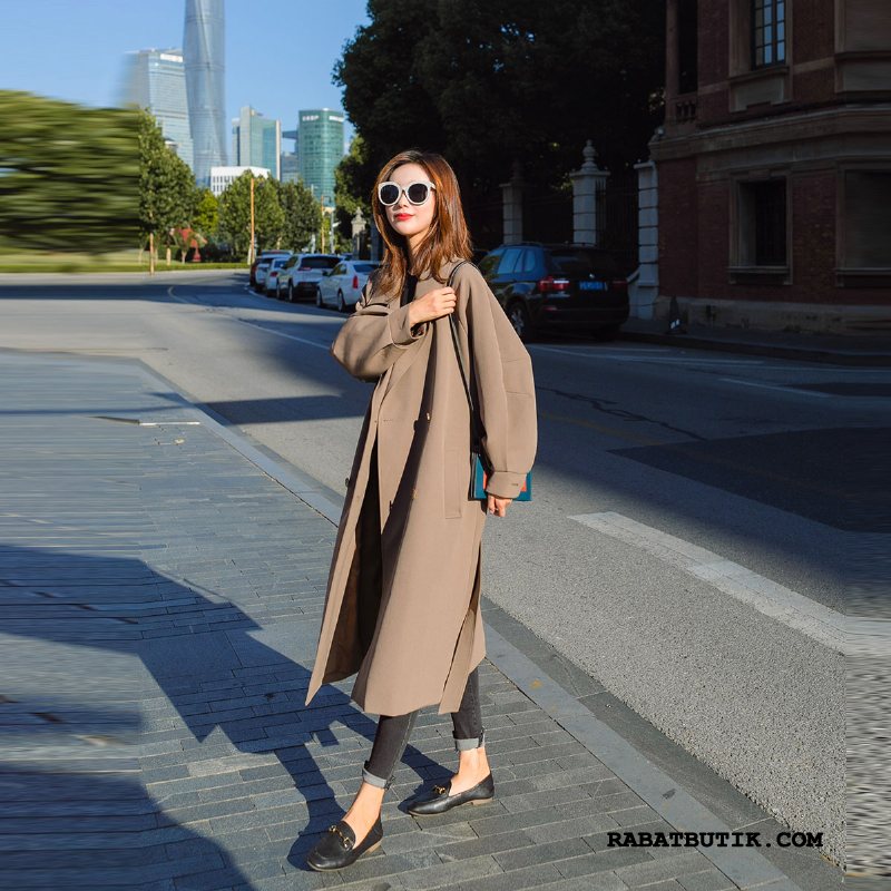 Trenchcoat Dame Tilbud Flagermus Revers Mode Simple Cool Ren Brun