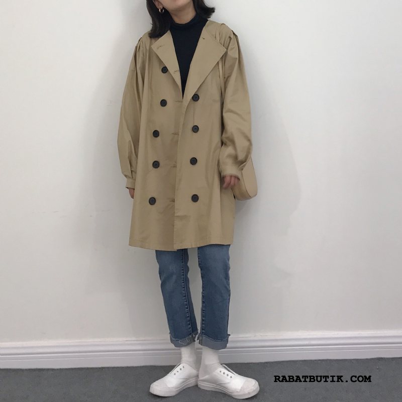 Trenchcoat Dame Tilbud Med Knapper Frakke Design Ny Khaki