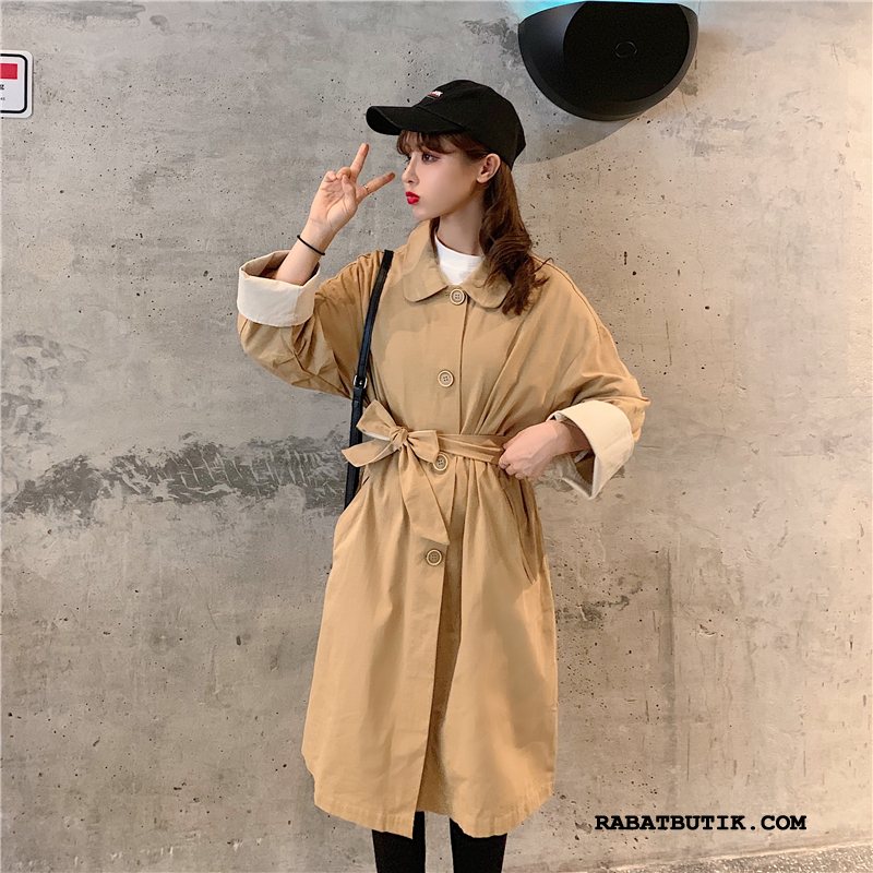 Trenchcoat Dame Tilbud Simple Med Knapper Frakke Elegante Lange Ærmer Khaki